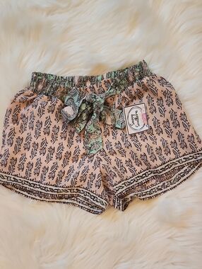 Stitches High-Waist Pink Printed Tie-Front Shorts - XS - Brand:Bebop